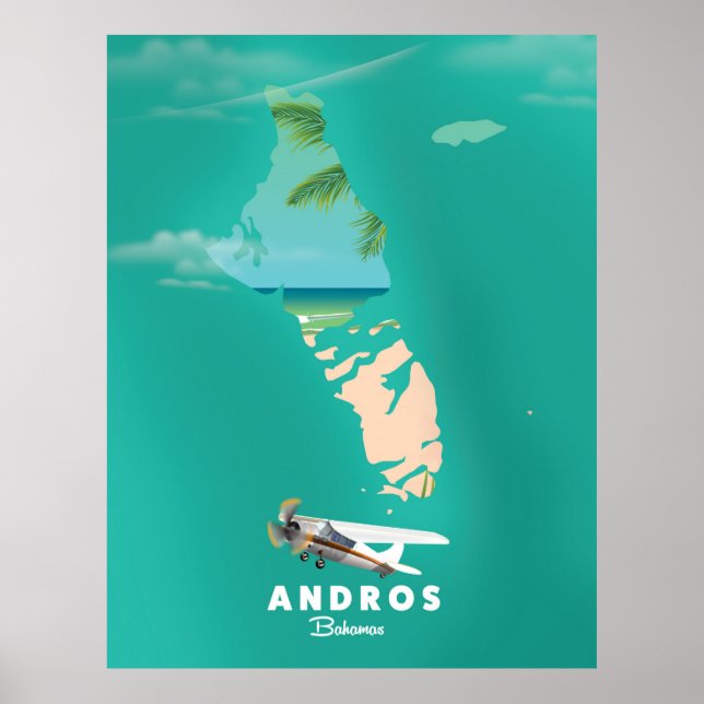 Affiche Carte Andros Bahamas Vacances. (Devant)