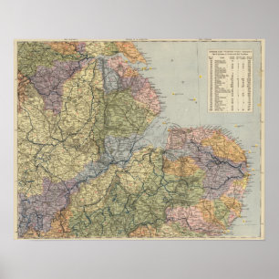 Affiche Carte Angleterre, Pays de Galles 4 de ligne de