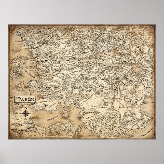 Affiche Carte annotée de Faerun // Les royaumes oubliés (Devant)