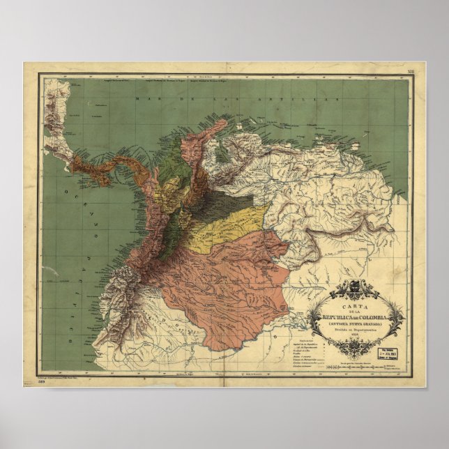 Affiche Carte antique de la Colombie - Panama 1886 (Devant)