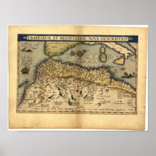 Affiche Carte antique de l'Afrique du Nord ORTELIUS ATLAS