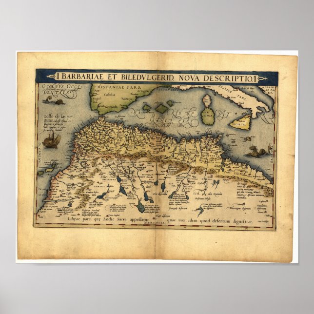 Affiche Carte antique de l'Afrique du Nord ORTELIUS ATLAS  (Devant)