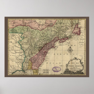 Affiche Carte antique de l'Amérique du Nord, restaurée, 17