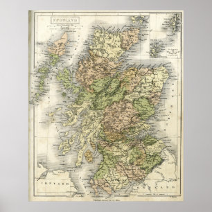 Affiche Carte antique de l'Écosse