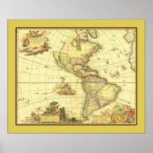 Affiche Carte antique de l'hémisphère occidental ~ 1700's