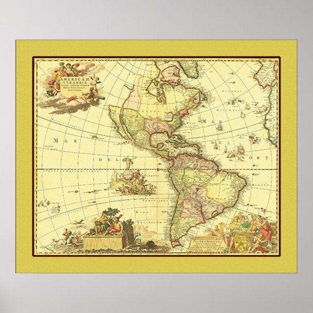 Affiche Carte antique de l'hémisphère occidental ~ 1700's (Devant)