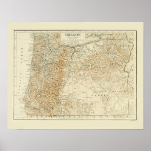 Affiche Carte antique de l'Oregon