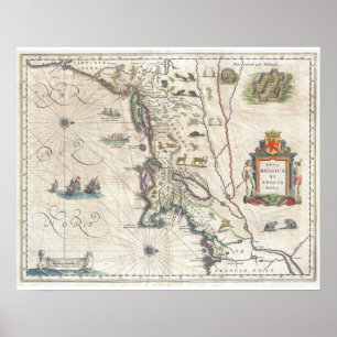 Affiche Carte antique de New York, Nouvelle Angleterre