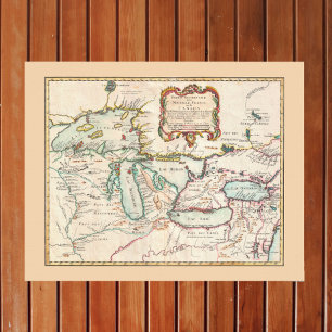 Affiche Carte antique des Grands Lacs