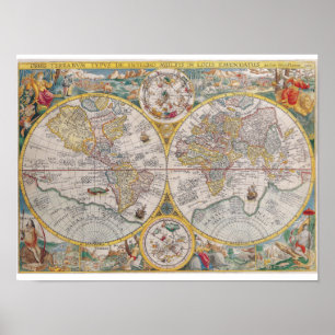 Affiche Carte antique du monde 1594
