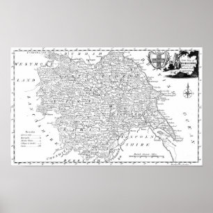 Affiche Carte antique du Yorkshire