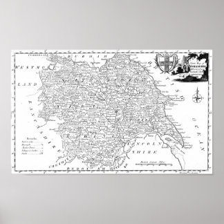Affiche Carte antique du Yorkshire