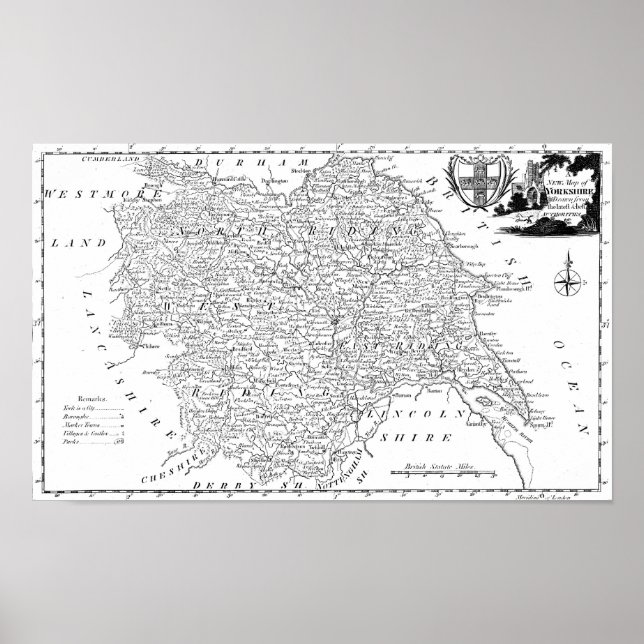 Affiche Carte antique du Yorkshire (Devant)