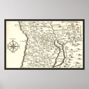 Affiche Carte antique Tribus d'Israël, Jérusalem, Mer Mort