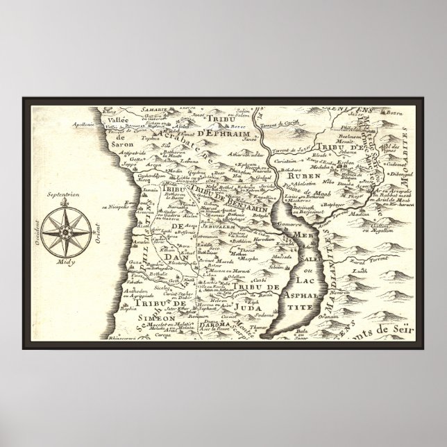 Affiche Carte antique Tribus d'Israël, Jérusalem, Mer Mort (Devant)