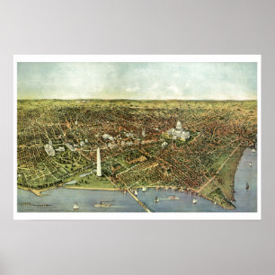 Affiche Carte antique, Vue panoramique de Washington DC