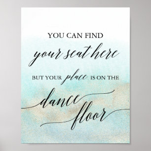 Affiche Carte Aqua et Gold Beach Plaque de danse