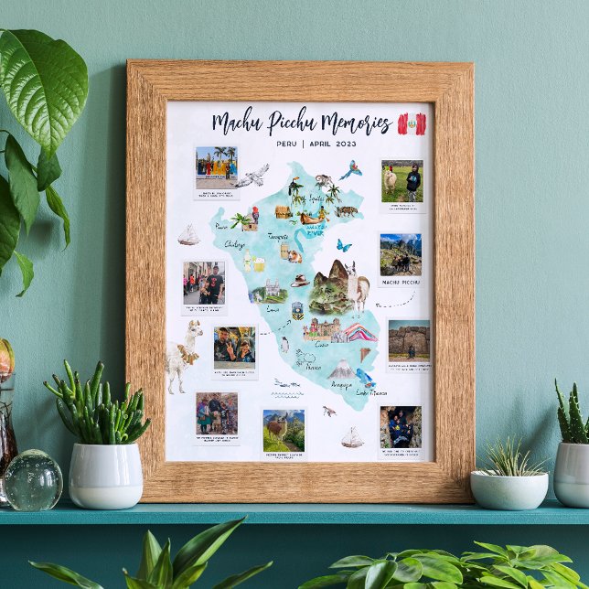 Affiche Carte aquarelle du Pérou | Photos de vacances (Créateur téléchargé)