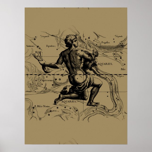 Affiche Carte Aquarius Constellation par Hevelius (Devant)