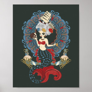 Affiche Carte Art nouveau Rococo mermaid