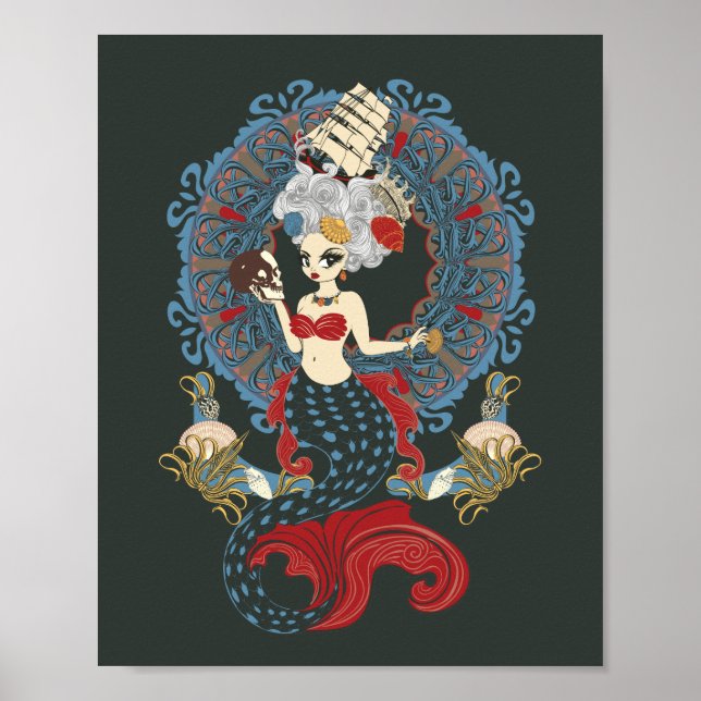 Affiche Carte Art nouveau Rococo mermaid (Devant)