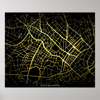 Affiche Carte Art Style Or Copenhague