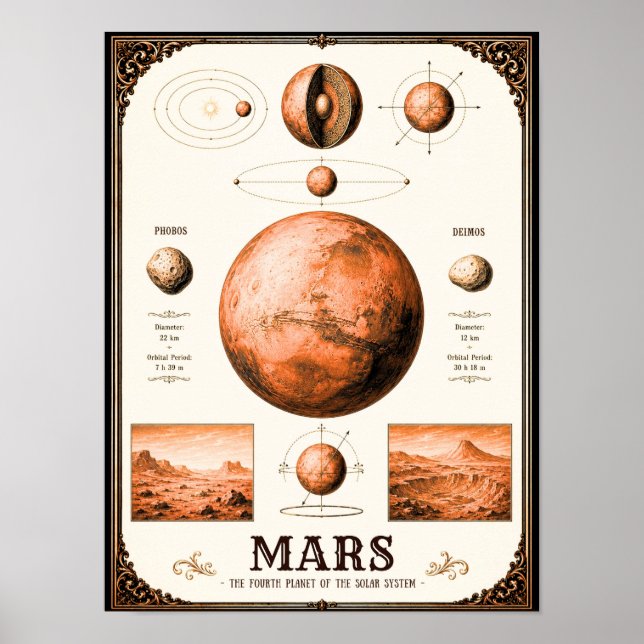 Affiche Carte astronomique de Mars, Phobos et Deimos (Devant)