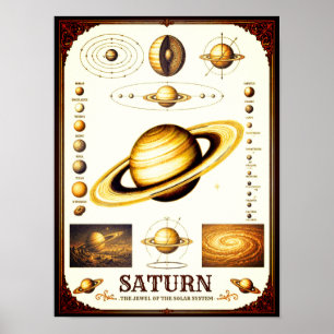 Affiche Carte astronomique de Saturne et de ses lunes