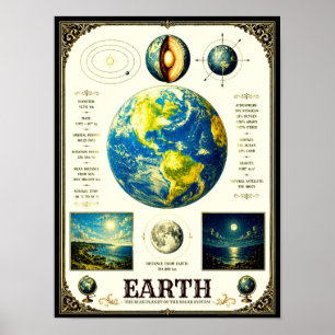 Affiche Carte astronomique victorienne de la Terre