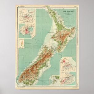 Affiche Carte Atlas de la Nouvelle-Zélande