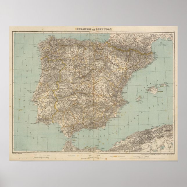 Affiche Carte Atlas Espagne-Portugal (Devant)