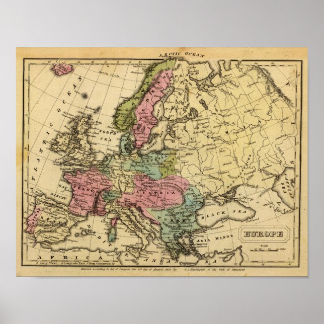 Affiche Carte Atlas Europe couleur main 2 (Devant)