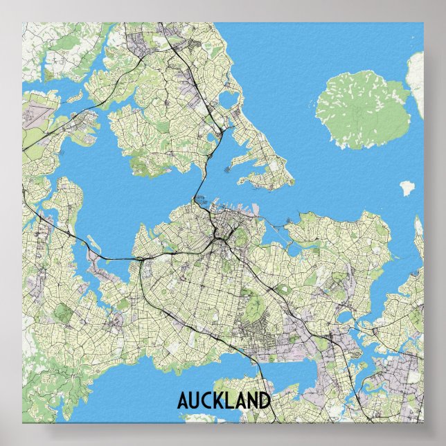 Affiche Carte Auckland, Nouvelle-Zélande (Devant)