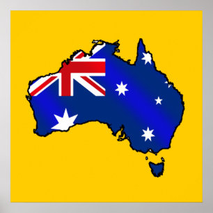 Affiche Carte australienne Drapeaux australiens