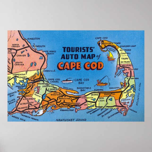 Affiche Carte automobile détaillée de Cape Cod (Devant)