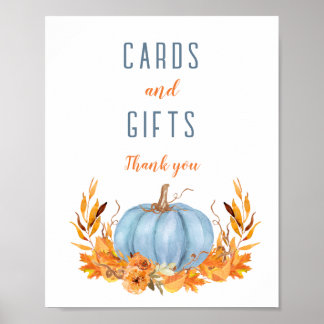 Affiche Carte Baby shower Citrouille bleu - Symbole Cadeau