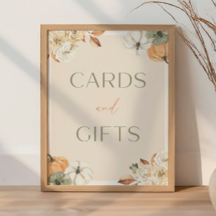 Affiche Carte Baby shower citrouille et signe cadeau