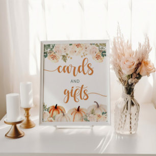 Affiche Carte Baby shower citrouille et signe cadeau