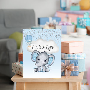 Affiche Carte Baby shower Elephant Blue Balloon Cadeaux