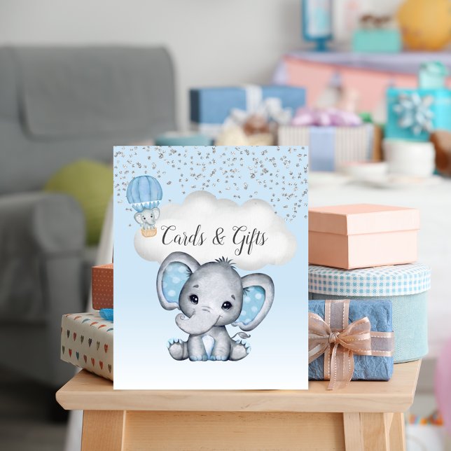 Affiche Carte Baby shower Elephant Blue Balloon Cadeaux (Créateur téléchargé)