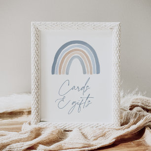 Affiche Carte Baby shower et cadeau Blue Boho Rainbow