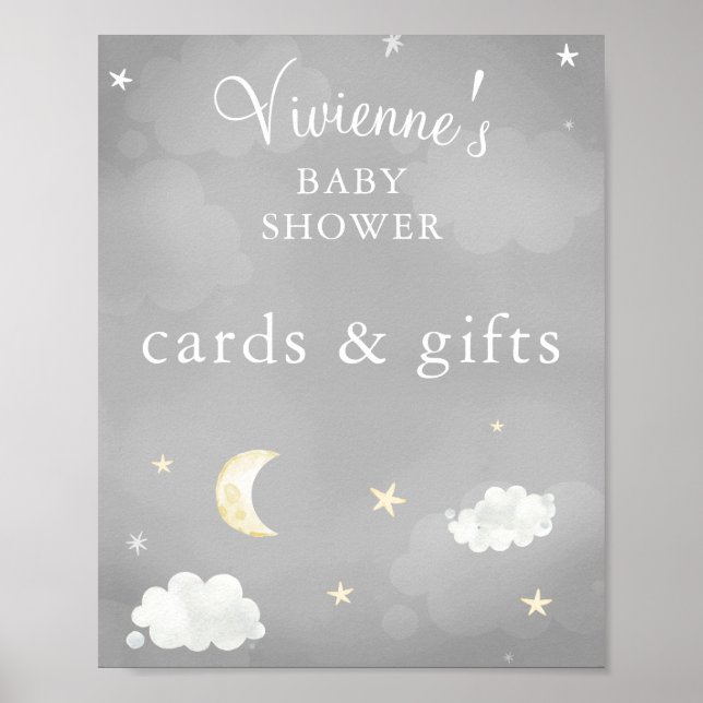 Affiche Carte Baby shower et cadeaux Twinkle Star Gris (Devant)