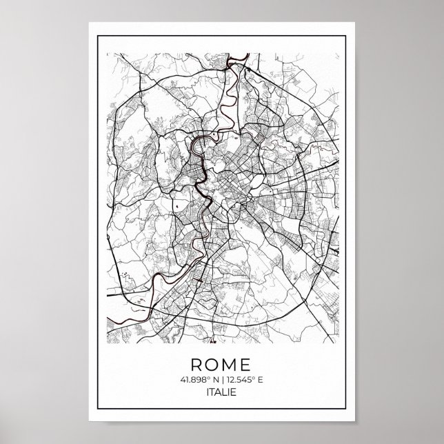 Affiche Carte Blanche Rome - Carte Noir Et Blanc Décor Mai (Devant)