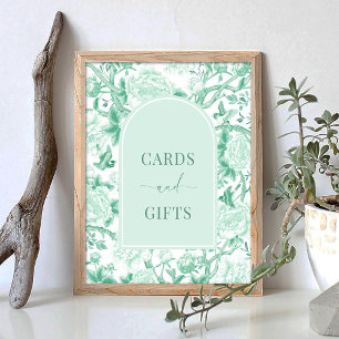 Affiche Carte blanche verte & cadeaux Élégante Chinoiserie