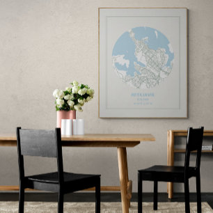 Affiche Carte bleue minimaliste Pastel Art Reykjavik Islan