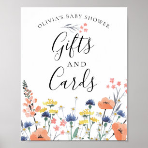 Affiche Carte cadeau bébé fleurs aquarelle sauvage
