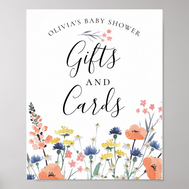Affiche Carte cadeau bébé fleurs aquarelle sauvage (Devant)