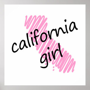 Affiche Carte California Girl with Scribbled California