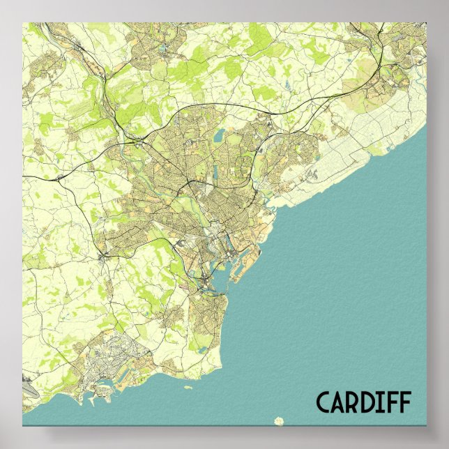 Affiche Carte Cardiff (Devant)