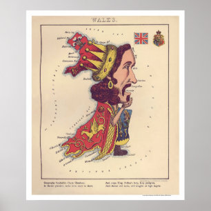 Affiche Carte caricature du Pays de Galles 1868